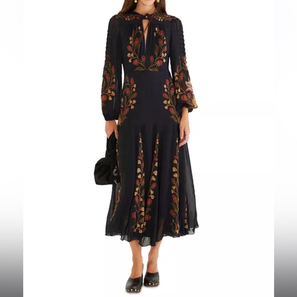 FARM Rio Black Long Sleeve Dress with Colorful Embroidery